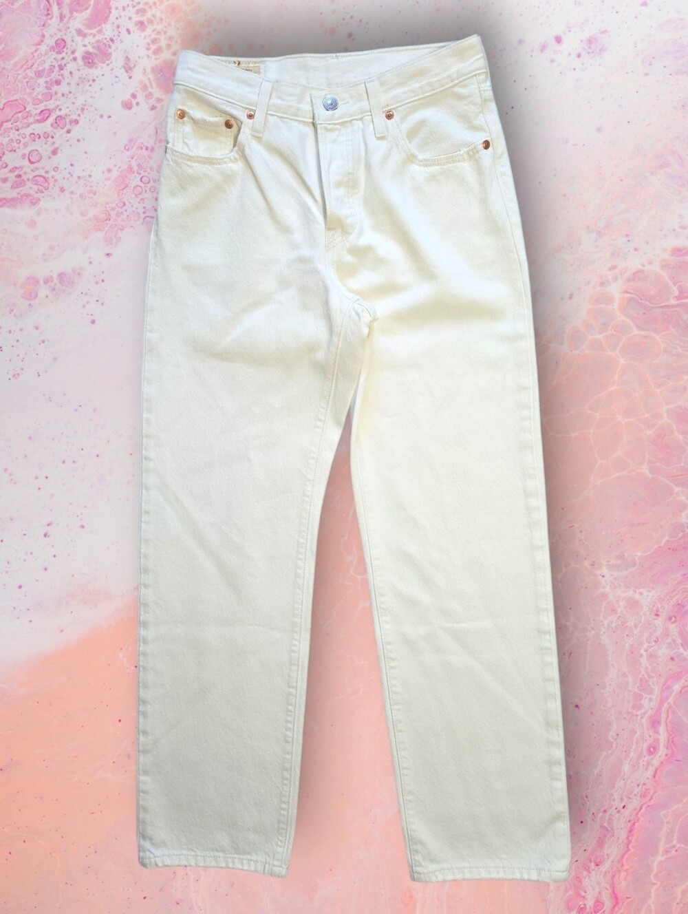 Levi's 501s 90s Ecru White W25 L30 Straight Leg Jeans Classic Mid Rise Summer